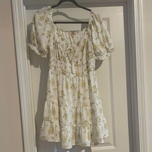 White Dress with Yellow Floral Pattern